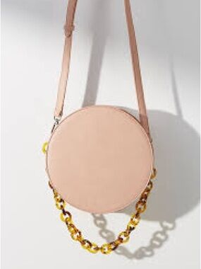 Round Crossbody Bag in Blush Pink with Tortoiseshell Chain